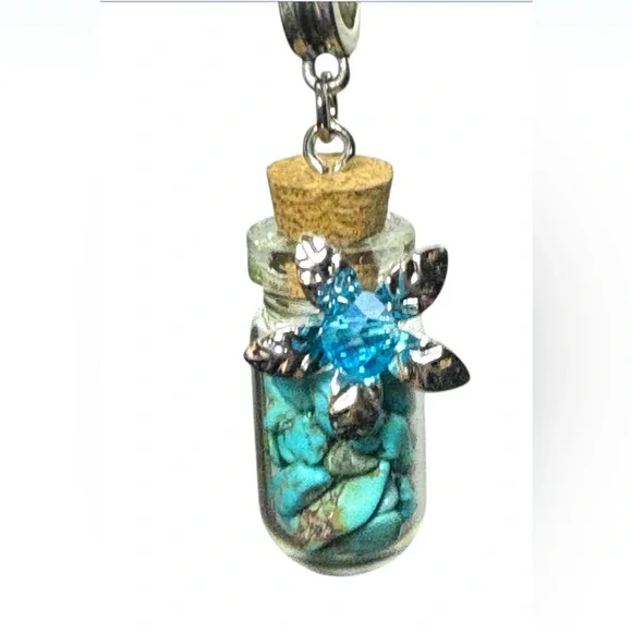 Wishing Bottle with Gemstone Chips and Crystal Center Flower on 925 Chain - Picture 9 of 14